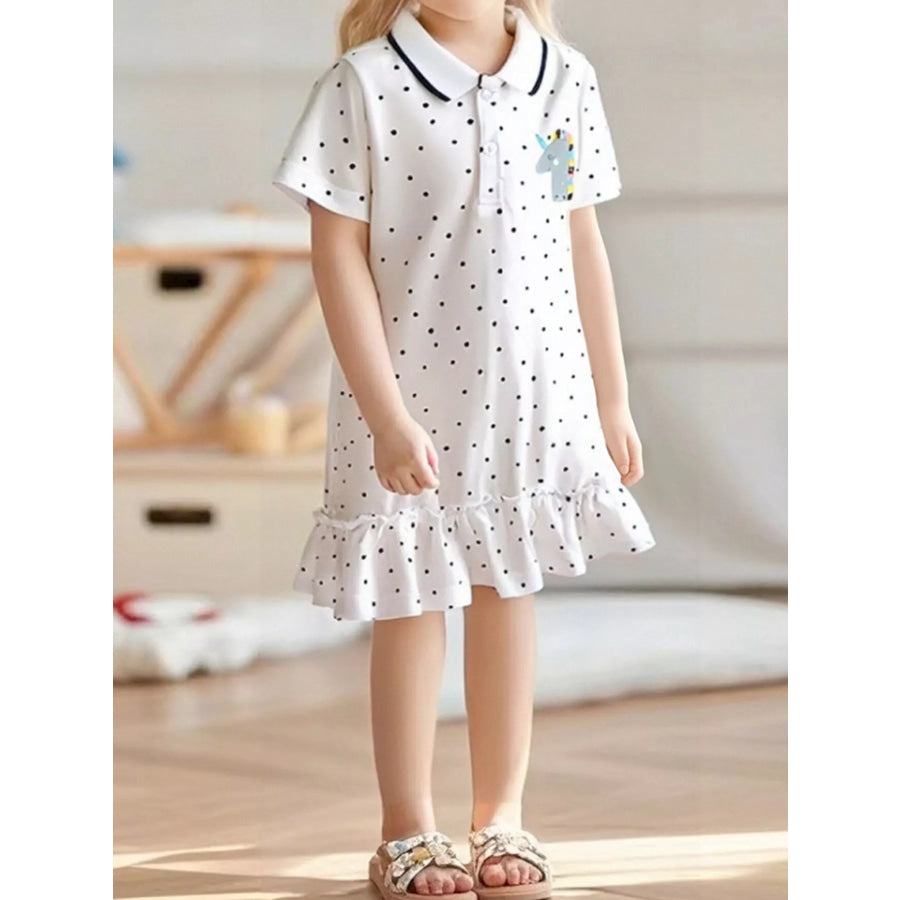 Children’s Polka Dot Ruffle Hem Polo Dress White / 2T Apparel and Accessories