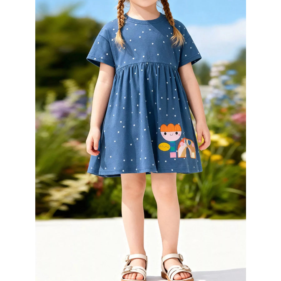 Children’s Polka Dot Short Sleeve Casual Dress Dark Blue / 2Y Apparel and Accessories