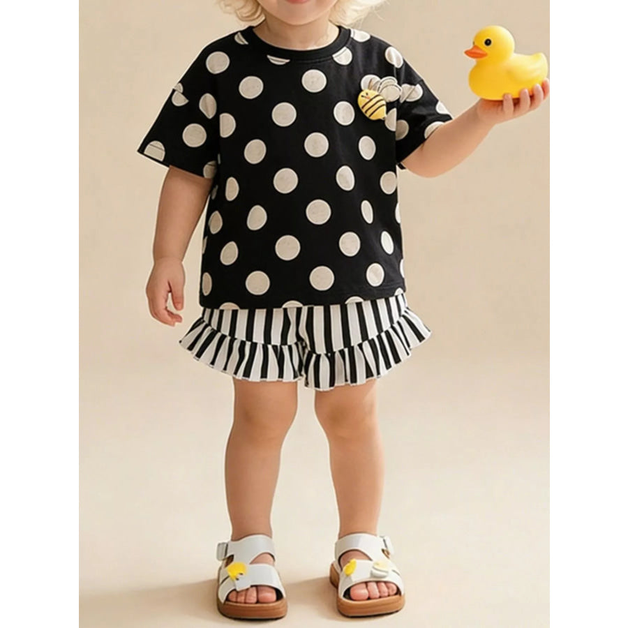 Children’s Polka Dot Top and Ruffle Trim Shorts Set Black / 3T Apparel and Accessories