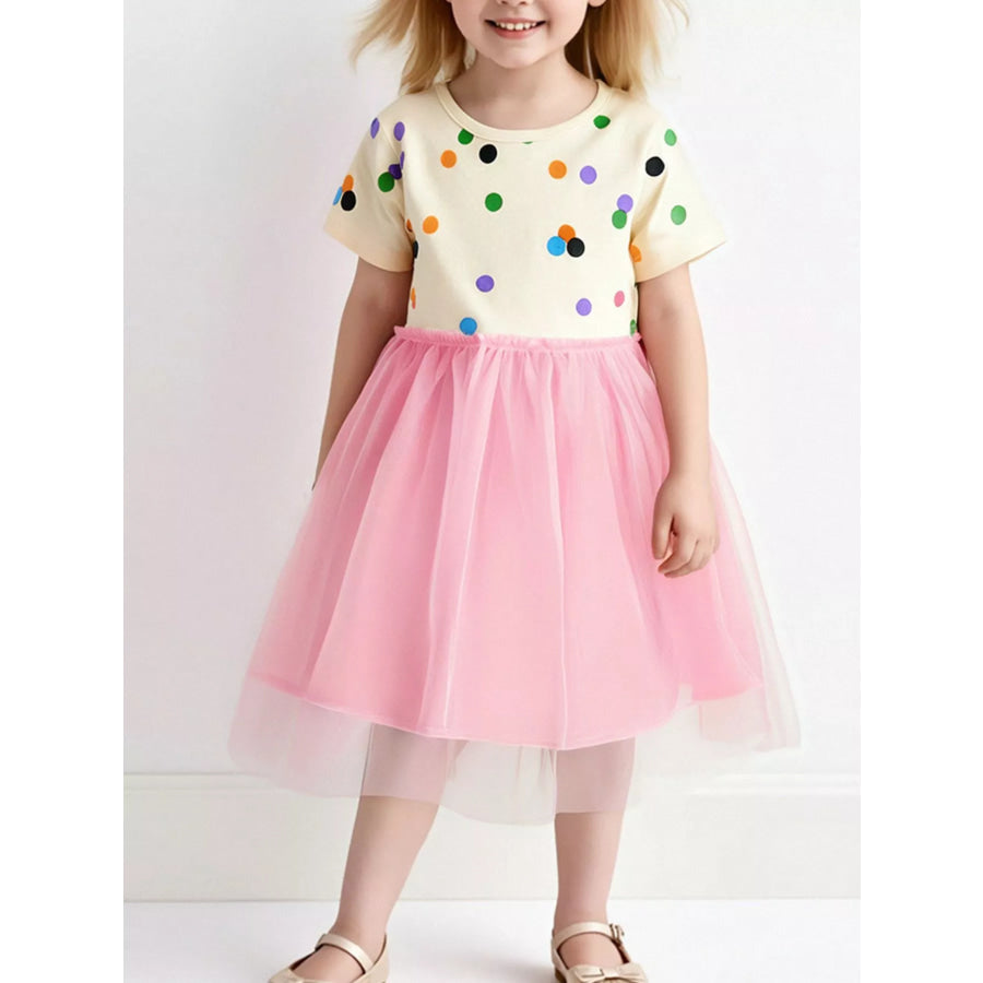 Children’s Polka Dot Tulle Dress Beige / 2Y Apparel and Accessories