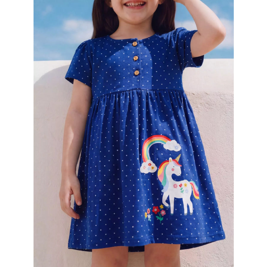 Children’s Polka Dot Unicorn Rainbow Dress Blue / 2-3 Apparel and Accessories