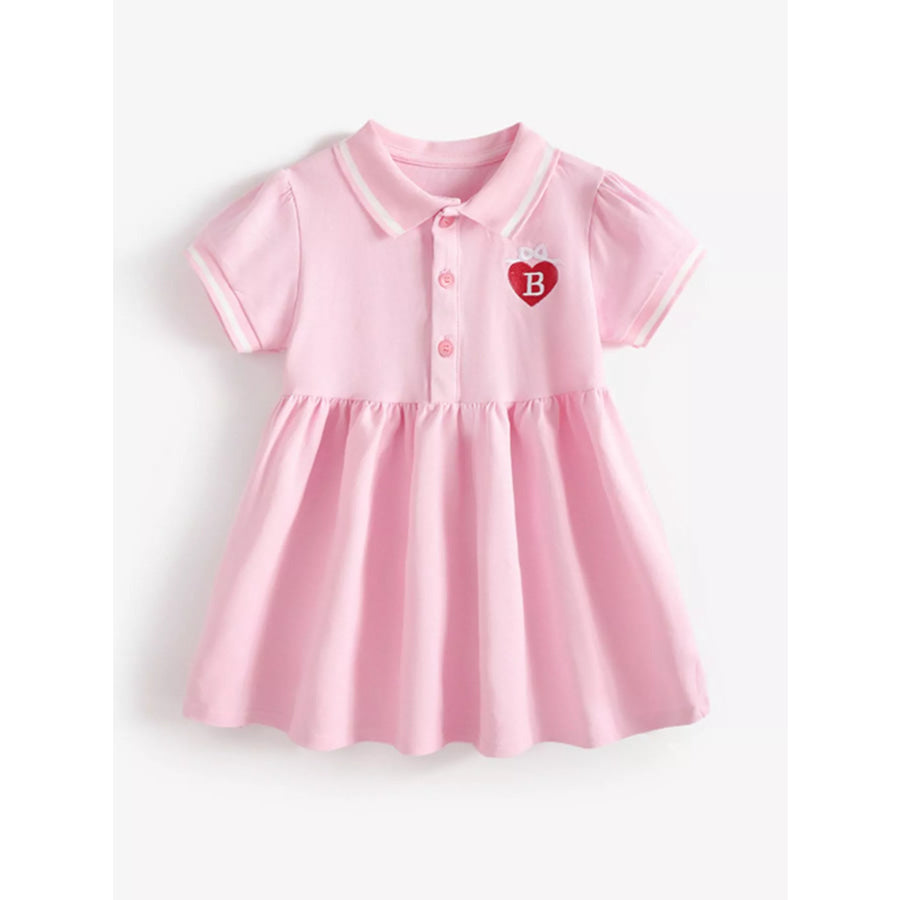 Children’s Polo Collar Embroidered Heart Dress Apparel and Accessories
