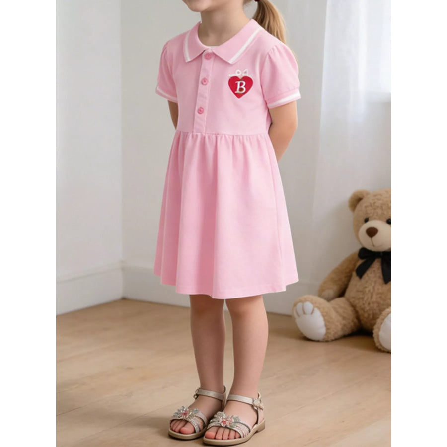 Children’s Polo Collar Embroidered Heart Dress Blush Pink / 3Y Apparel and Accessories