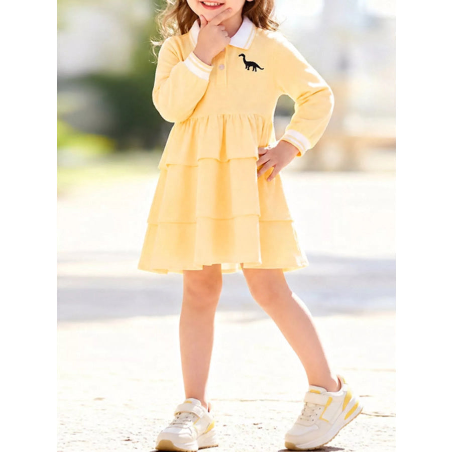 Children’s Polo Collar Tiered Dress Pastel Yellow / 2Y Apparel and Accessories