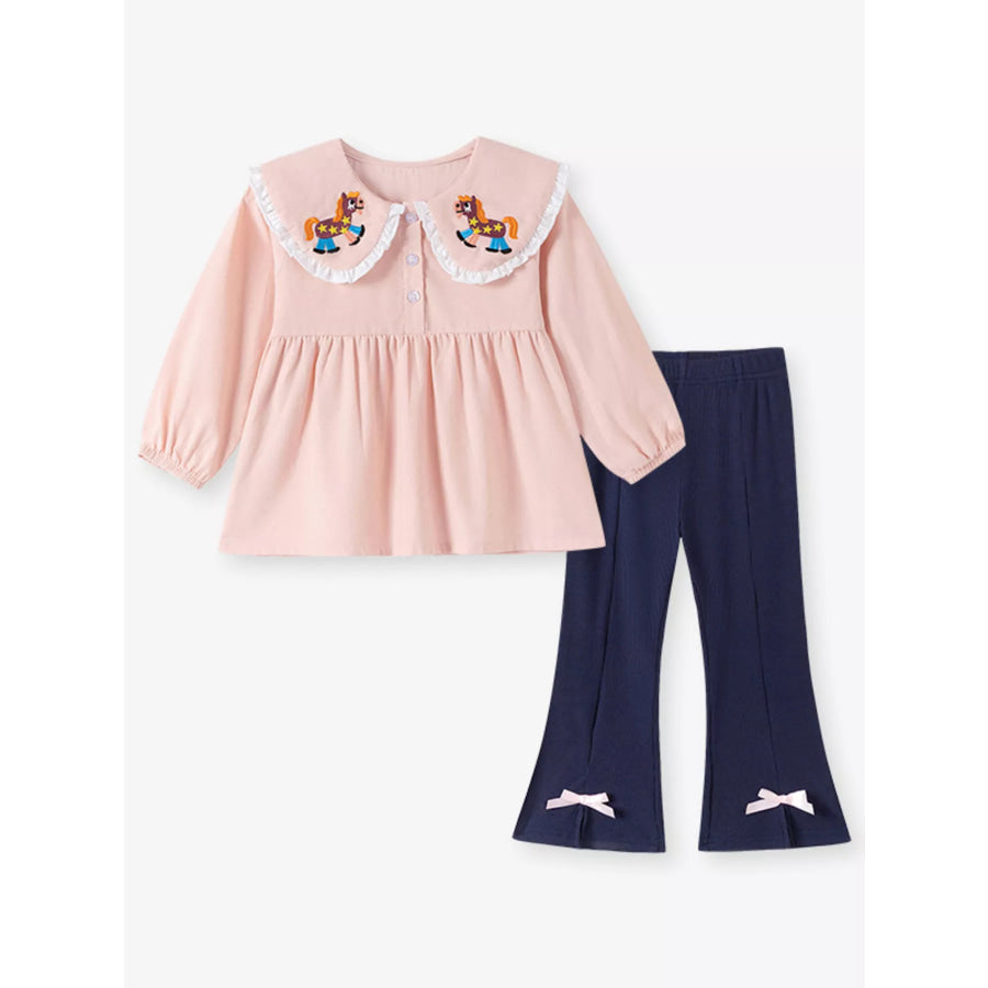 Children’s Pony Embroidered Top and Flare Pants Set Apparel and Accessories