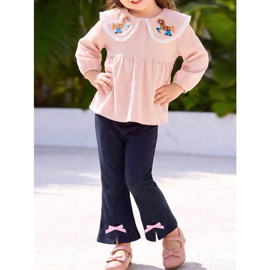 Children’s Pony Embroidered Top and Flare Pants Set Pale Blush / 2Y Apparel and Accessories