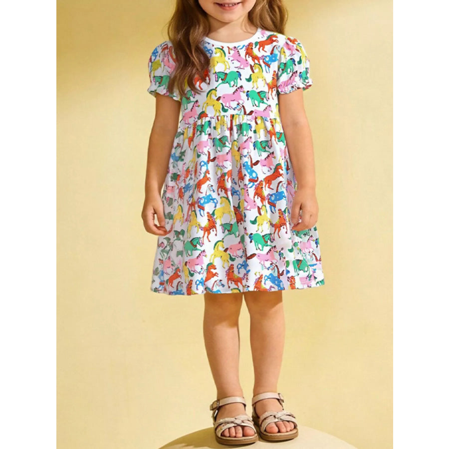 Children’s Pony Print Casual Dress Multicolor / 2Y Apparel and Accessories