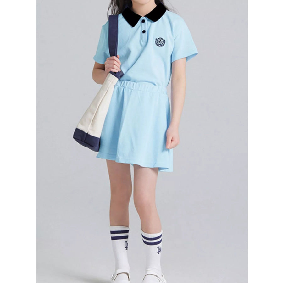 Children’s Preppy Style Polo Shirt and Skirt Set Pastel Blue / 3Y Apparel and Accessories