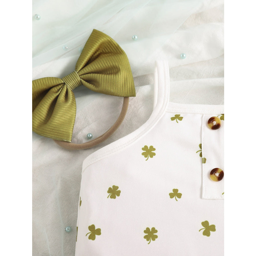 Children’s Printed Bodysuit & Flare Leg Pants & Headband 3-Piece Set Apparel and Accessories