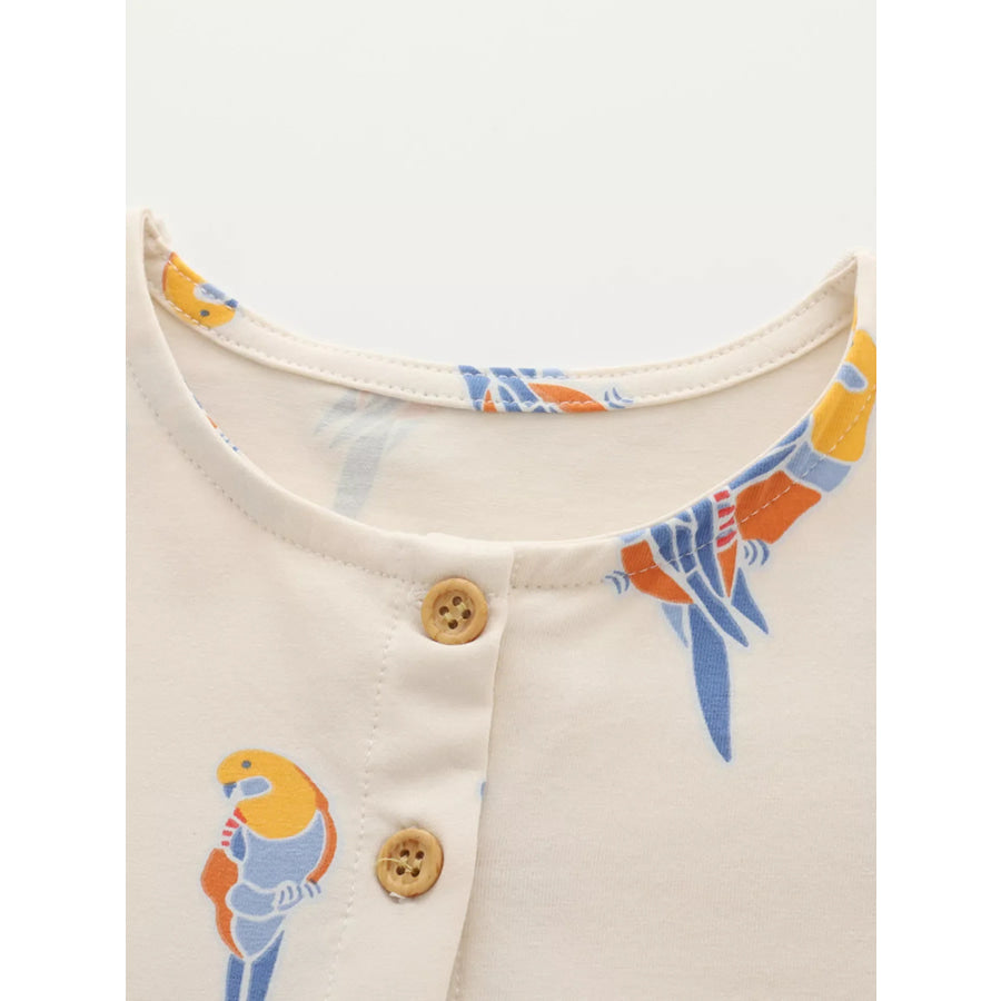 Children’s Printed Parrot Button-Front Casual Dress Apparel and Accessories