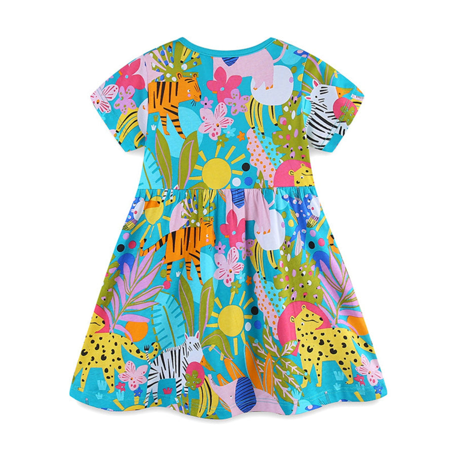 Children’s Printed Round Neck Casual Dress Apparel and Accessories