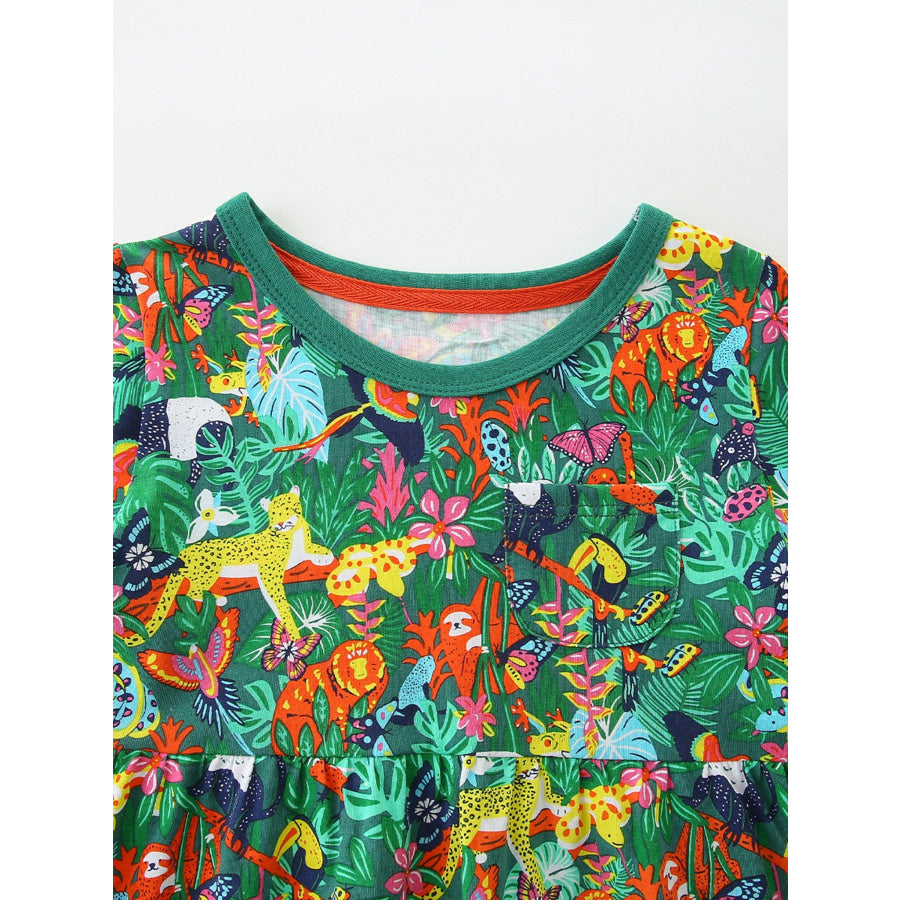 Children’s Printed Round Neck Dress Apparel and Accessories
