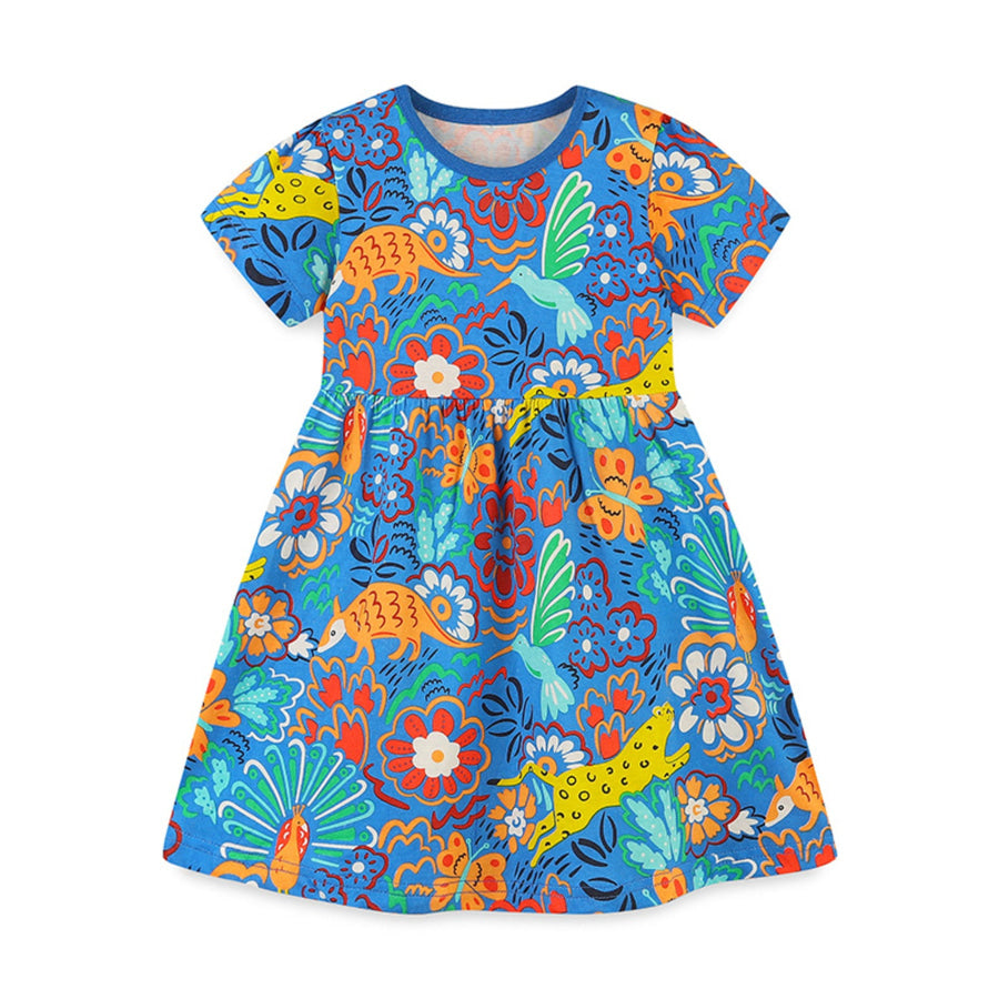 Children’s Printed Round Neck Short Sleeve Dress Apparel and Accessories