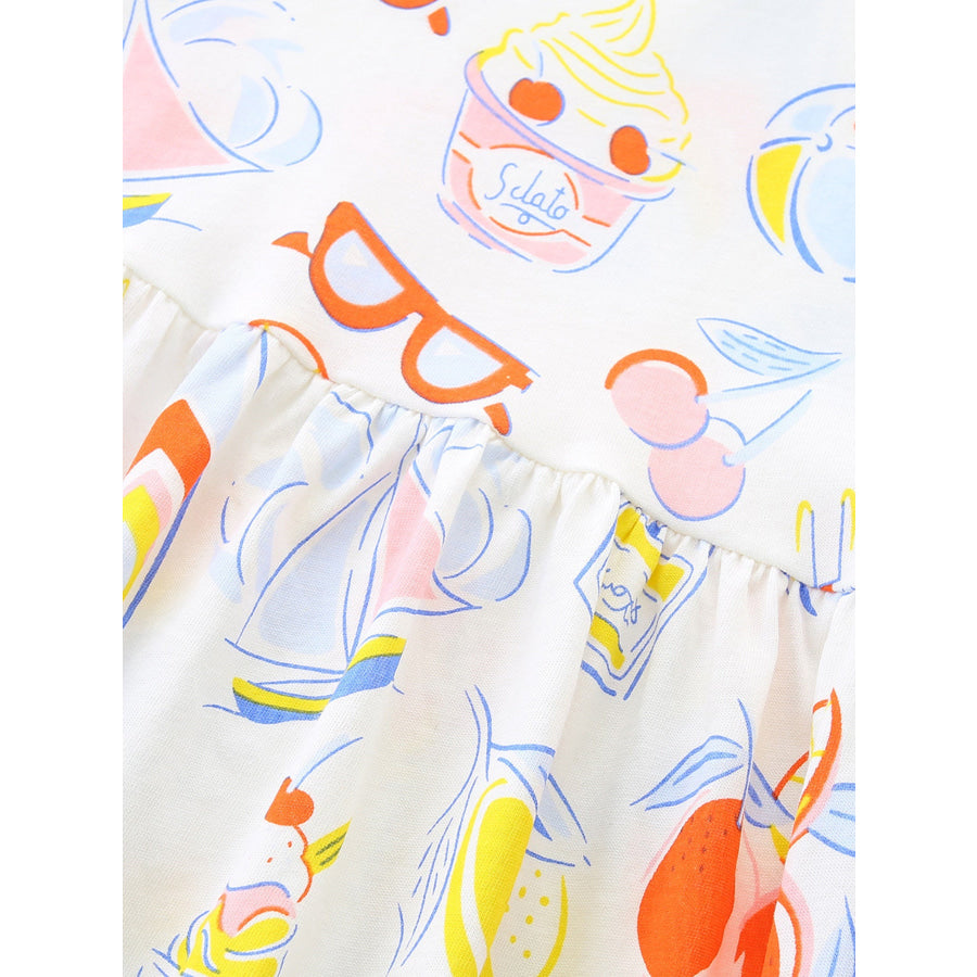 Children’s Printed Round Neck Short Sleeve Dress Apparel and Accessories