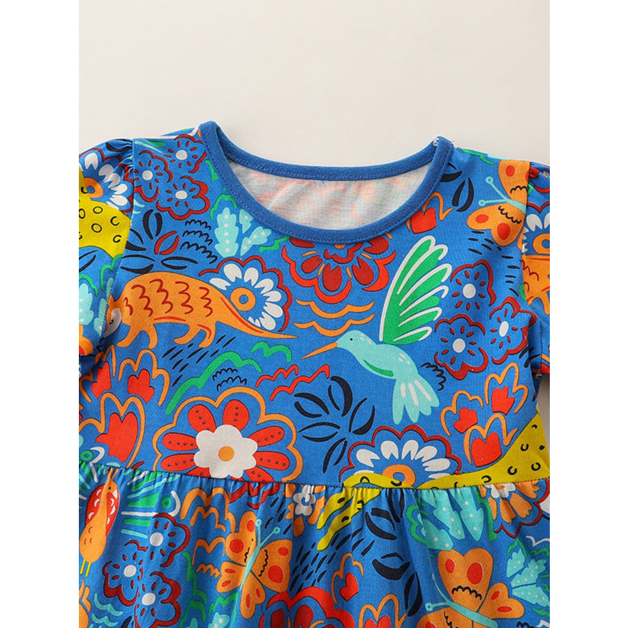 Children’s Printed Round Neck Short Sleeve Dress Apparel and Accessories