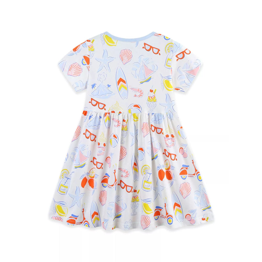 Children’s Printed Round Neck Short Sleeve Dress Apparel and Accessories