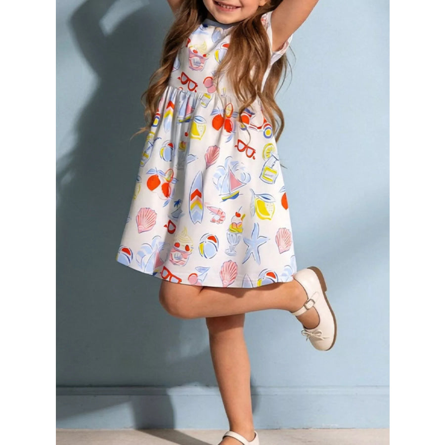 Children’s Printed Round Neck Short Sleeve Dress White / 2Y Apparel and Accessories