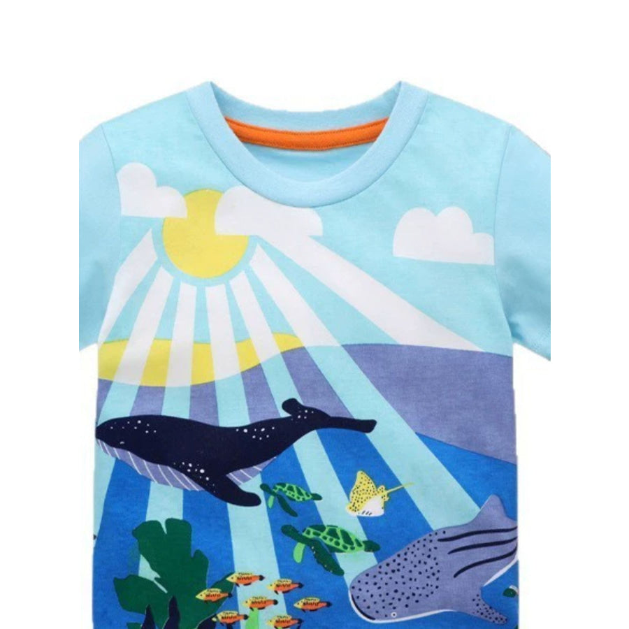 Children’s Printed Round Neck Short Sleeve T-Shirt Apparel and Accessories