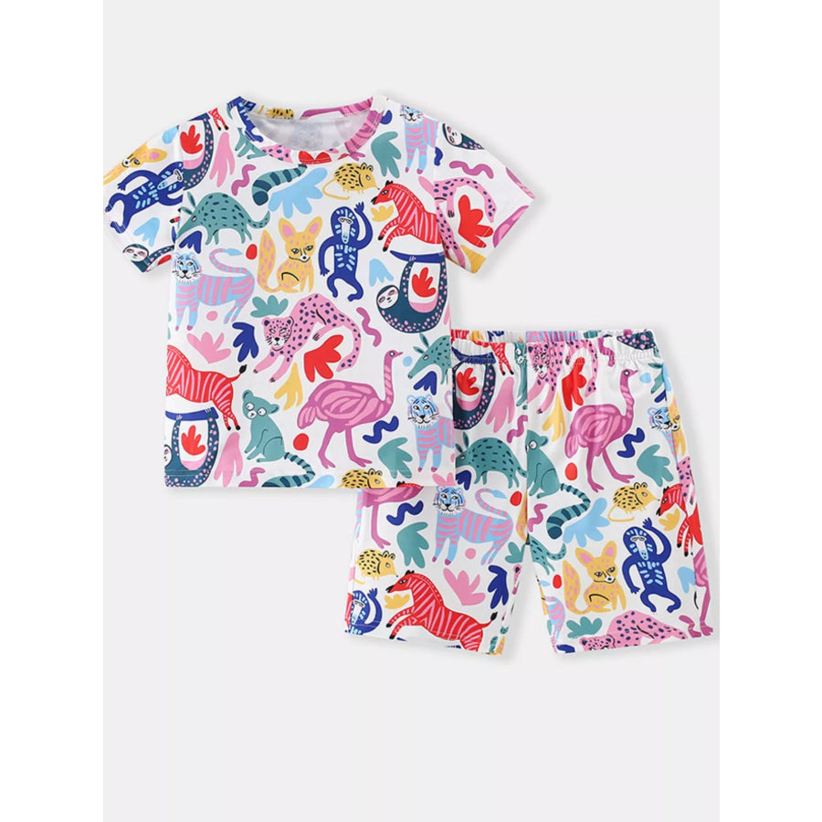 Children’s Printed Round Neck Tee and Shorts Set Multicolor / 2-3Y Apparel and Accessories