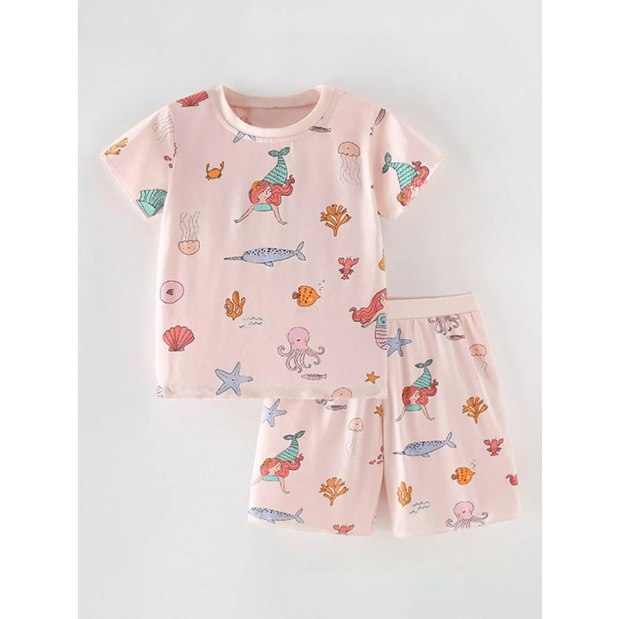 Children’s Printed Round Neck Tee and Shorts Set Watermelon pink / 4Y Apparel and Accessories