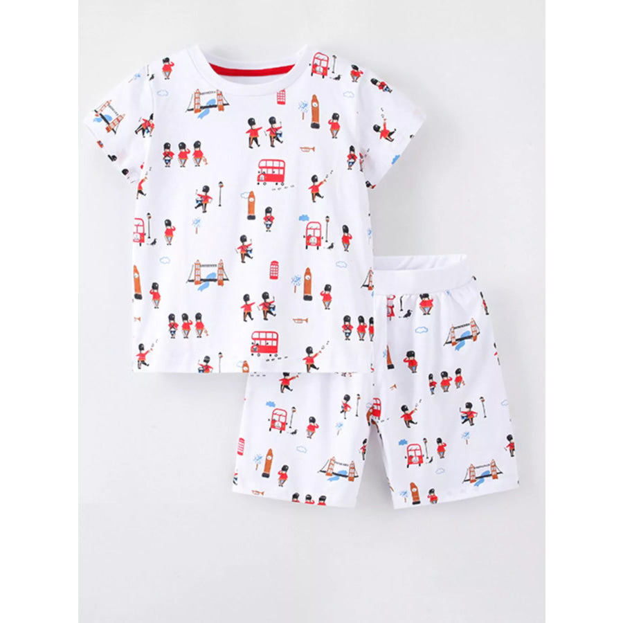 Children’s Printed Round Neck Tee and Shorts Set White / 4Y Apparel and Accessories