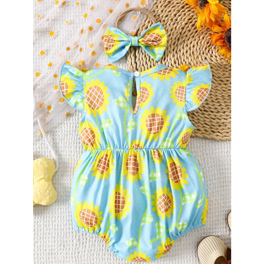 Children’s Printed Ruffle Trim One-Piece with Headband Apparel and Accessories