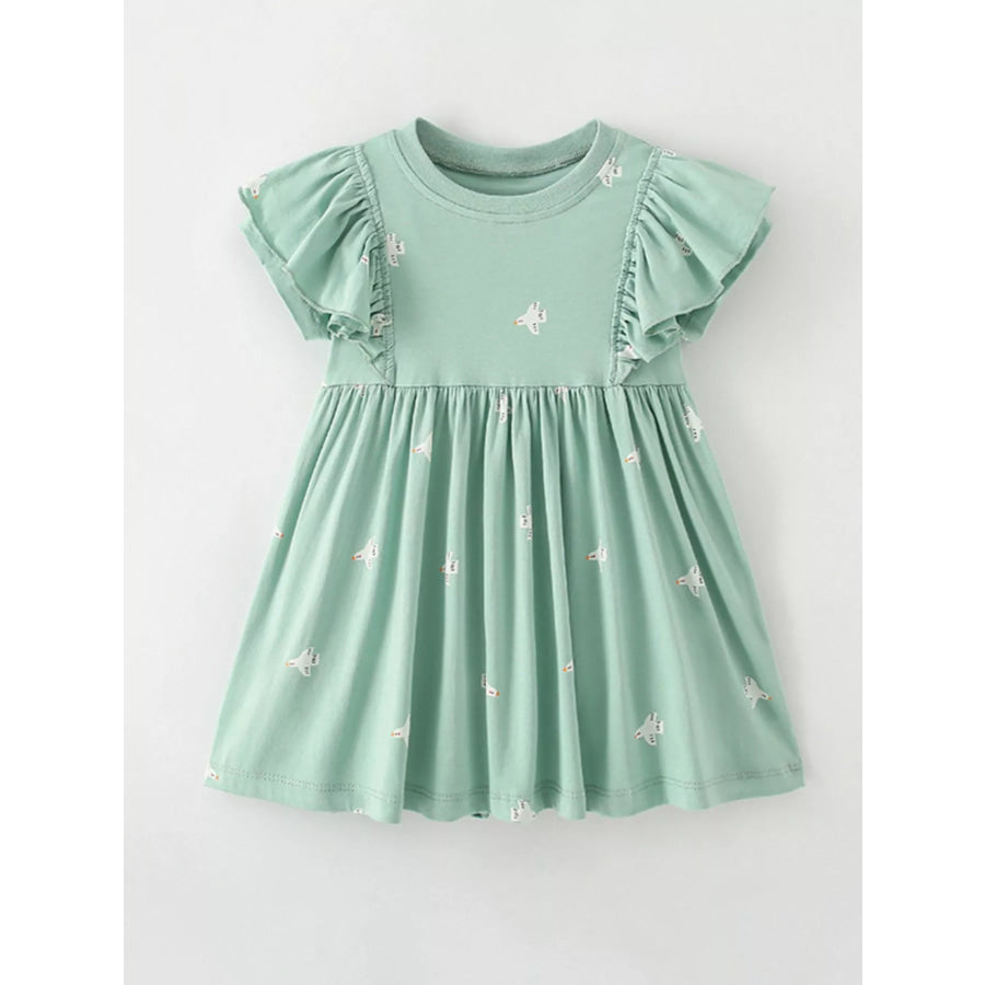 Children’s Printed Ruffled Sleeve A-Line Dress Sage / 6Y Apparel and Accessories