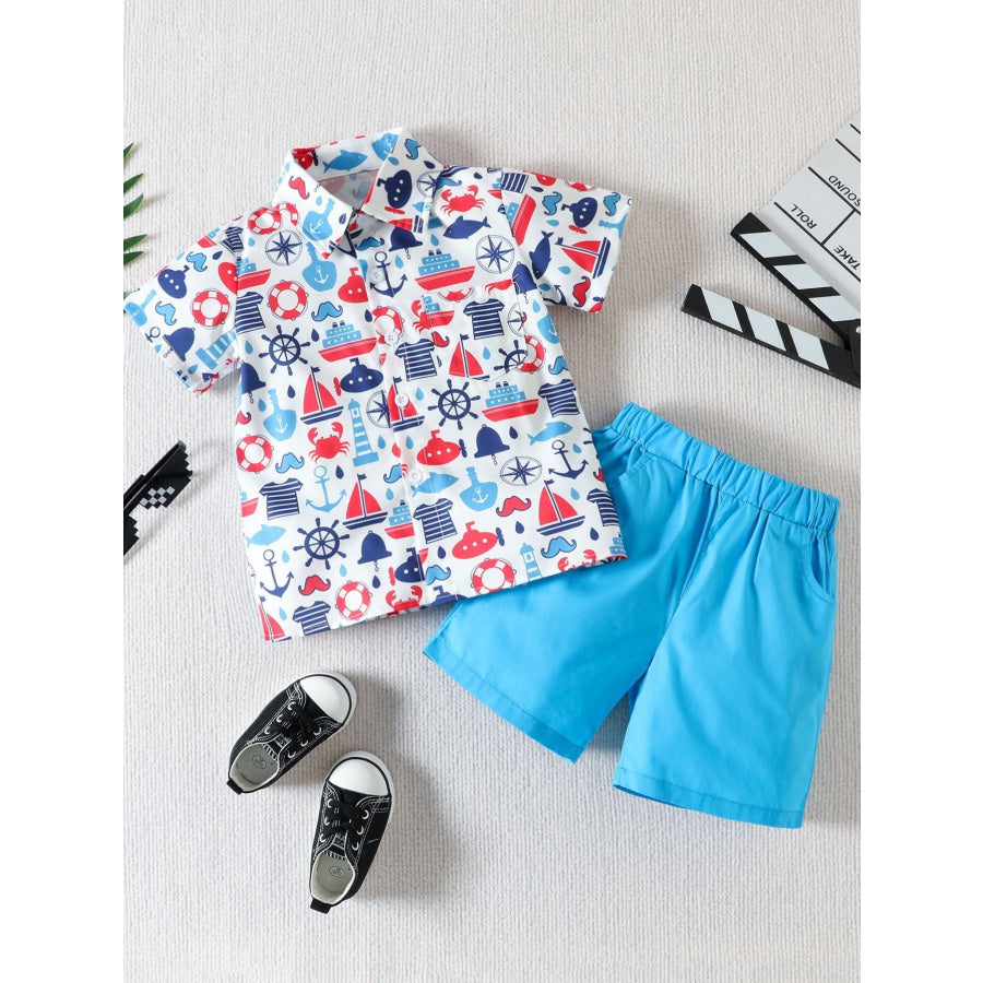 Children’s Printed Shirt & Shorts Casual Set Blue / 12-18M Apparel and Accessories