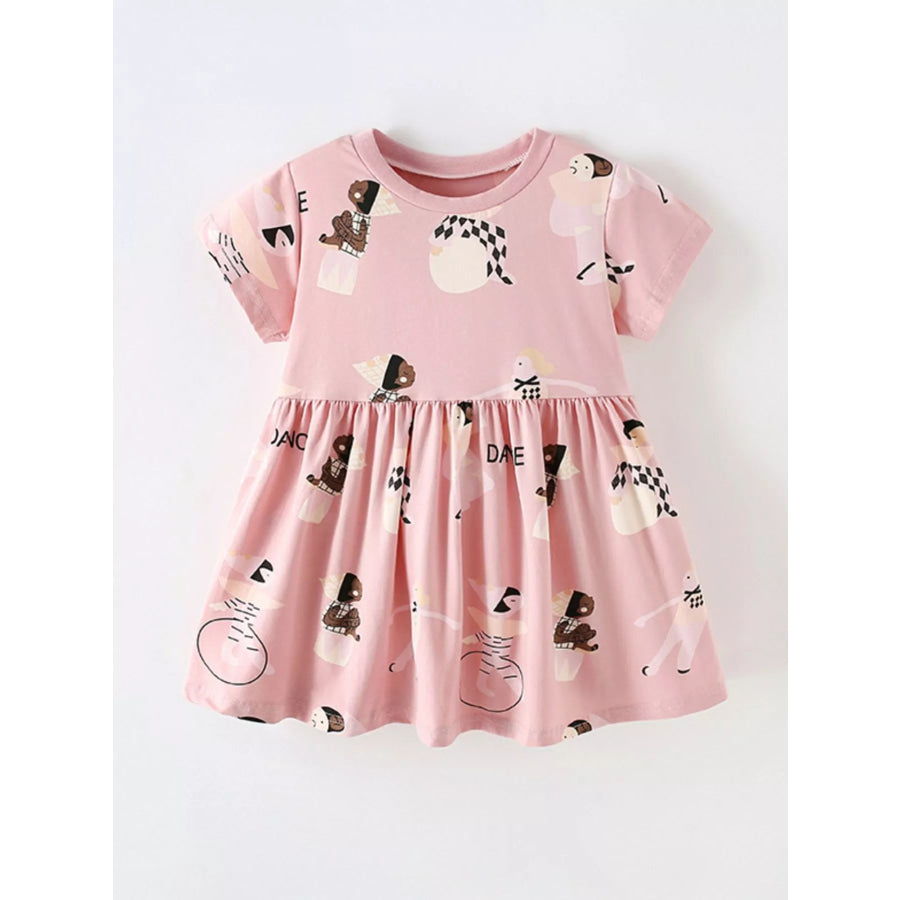 Children’s Printed Short Sleeve Casual Dress Dusty Pink / 3Y Apparel and Accessories