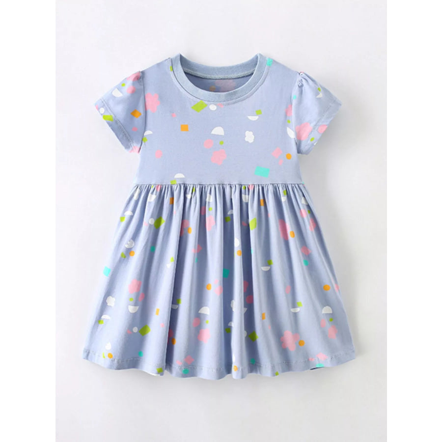 Children’s Printed Short Sleeve Casual Dress Light Blue / 3T Apparel and Accessories