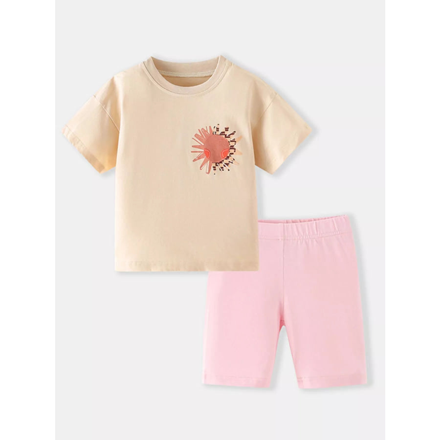 Children’s Printed Short Sleeve T-Shirt & Shorts Set Apricot / 2-3Y Apparel and Accessories