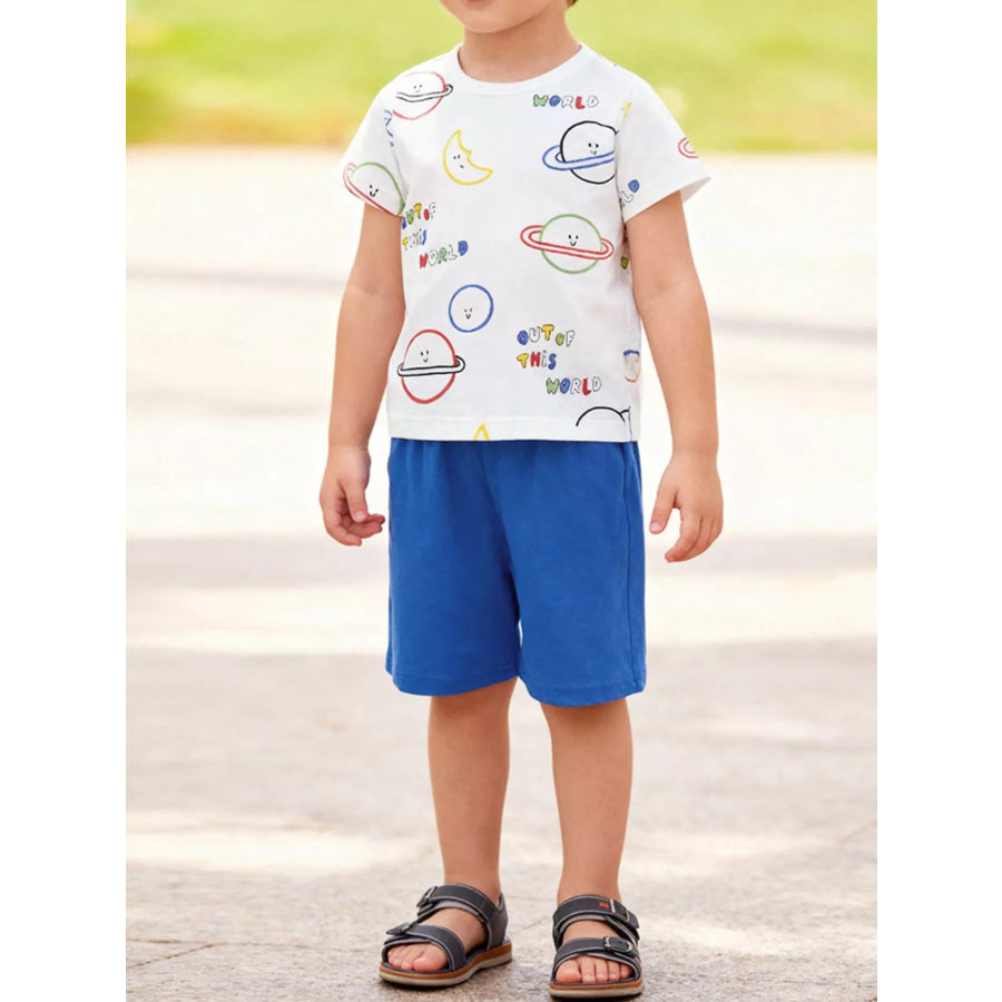 Children’s Printed Short Sleeve Tee and Shorts Set White / 2Y Apparel and Accessories