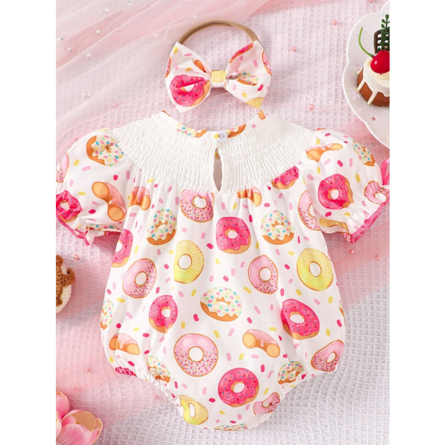 Children’s Printed Smocked One-Piece with Headband Apparel and Accessories