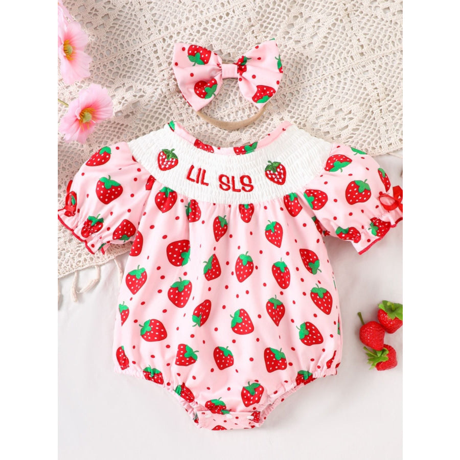 Children’s Printed Smocked One-Piece with Headband Blush Pink / 0-3M Apparel and Accessories