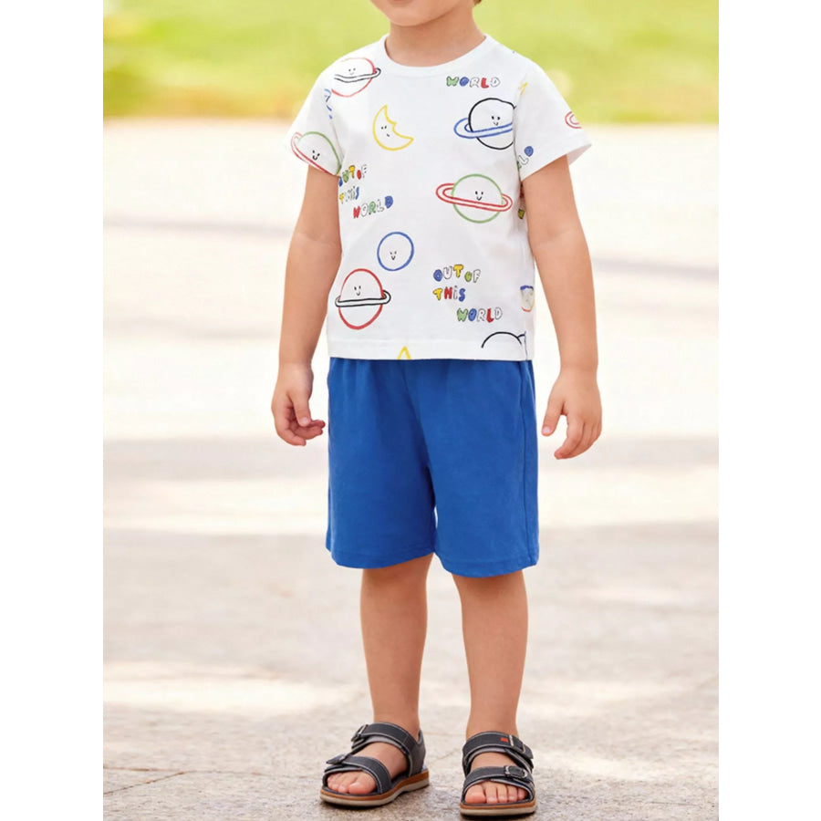 Children’s Printed Tee & Shorts Set Blue / 2Y Apparel and Accessories
