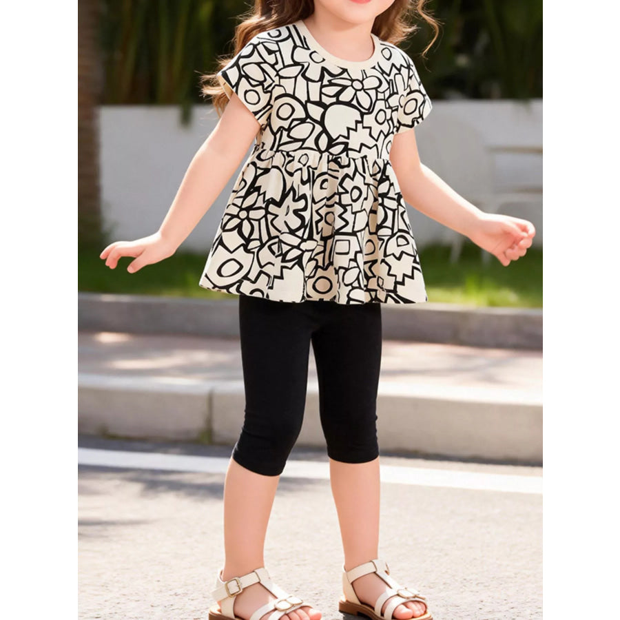 Children’s Printed Top and Leggings Set Black / 2Y Apparel and Accessories