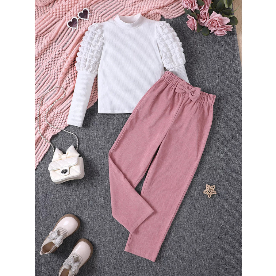 Children’s Puff Sleeve Top and Pants Set Dusty Pink / 8Y Apparel and Accessories