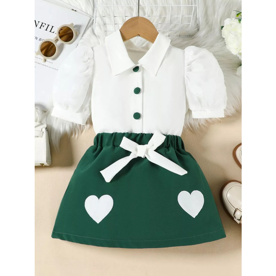 Children’s Puff Sleeve Top & Skirt Set Green / 2-3 Apparel and Accessories