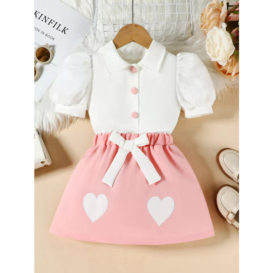Children’s Puff Sleeve Top & Skirt Set Pink / 2-3 Apparel and Accessories