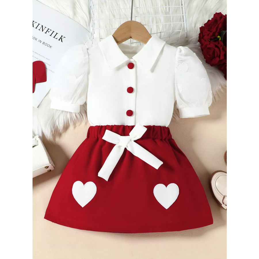 Children’s Puff Sleeve Top & Skirt Set Red / 2-3 Apparel and Accessories