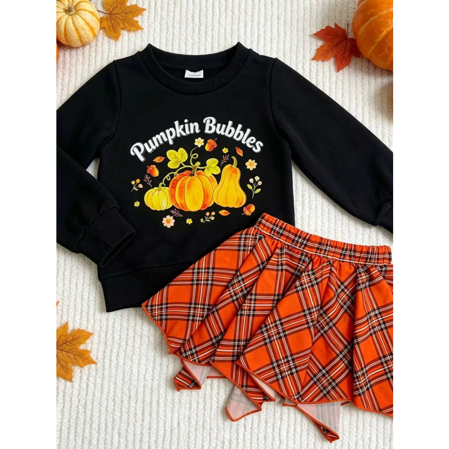 Children’s Pumpkin Bubbles Graphic Top and Skirt Outfit Set Black / 6-12M Apparel and Accessories