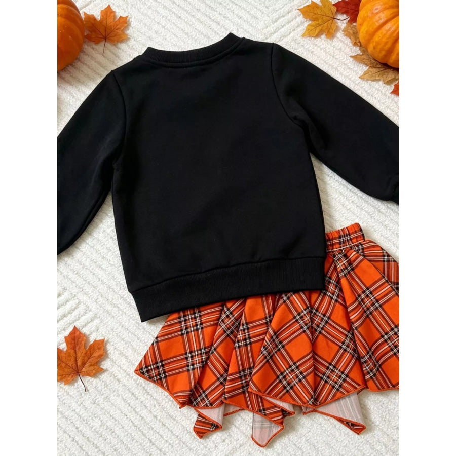 Children’s Pumpkin Bubbles Graphic Top and Skirt Outfit Set Apparel and Accessories