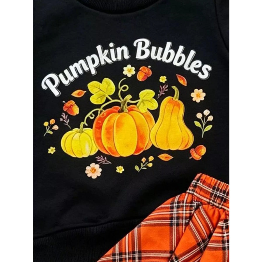 Children’s Pumpkin Bubbles Graphic Top and Skirt Outfit Set Apparel and Accessories