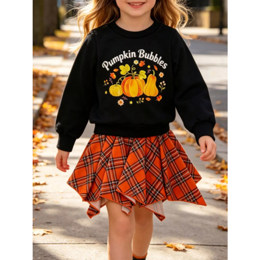 Children’s Pumpkin Bubbles Graphic Top and Skirt Outfit Set Black / 6-12M Apparel and Accessories