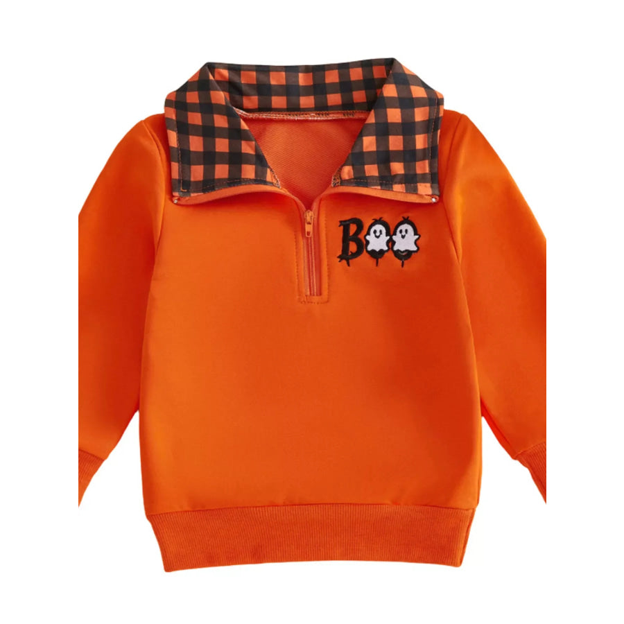 Children’s Pumpkin Quarter-Zip Plaid Collar Sweatshirt Apparel and Accessories