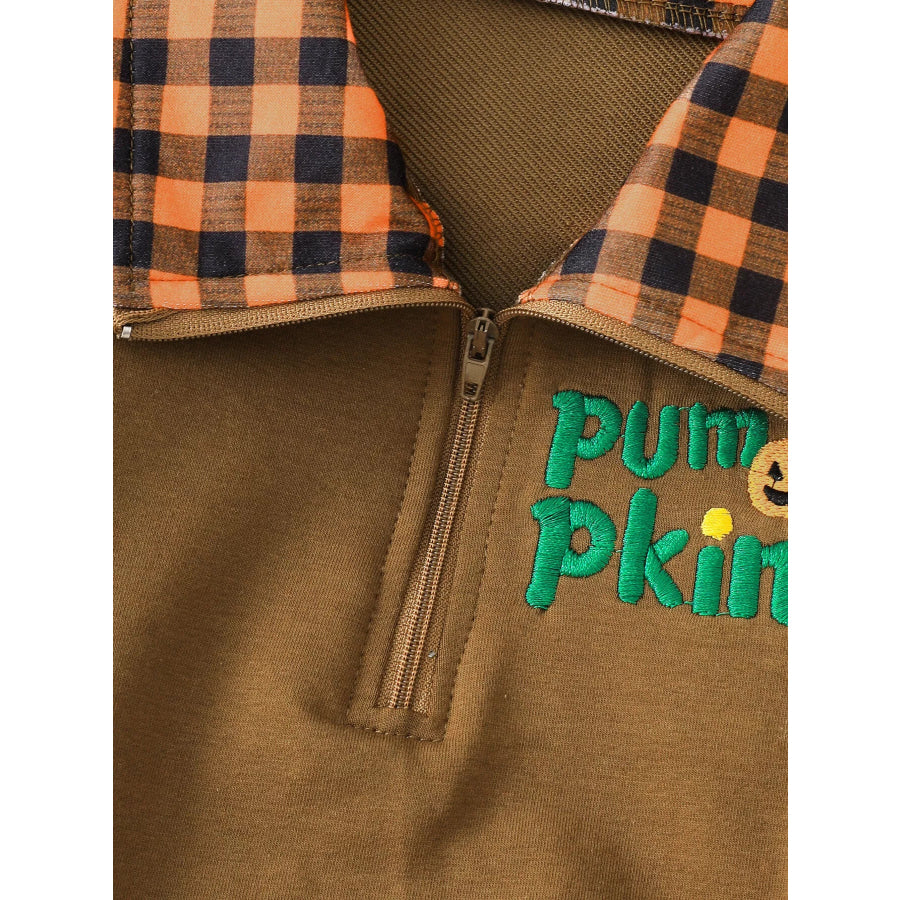 Children’s Pumpkin Quarter-Zip Plaid Collar Sweatshirt Apparel and Accessories