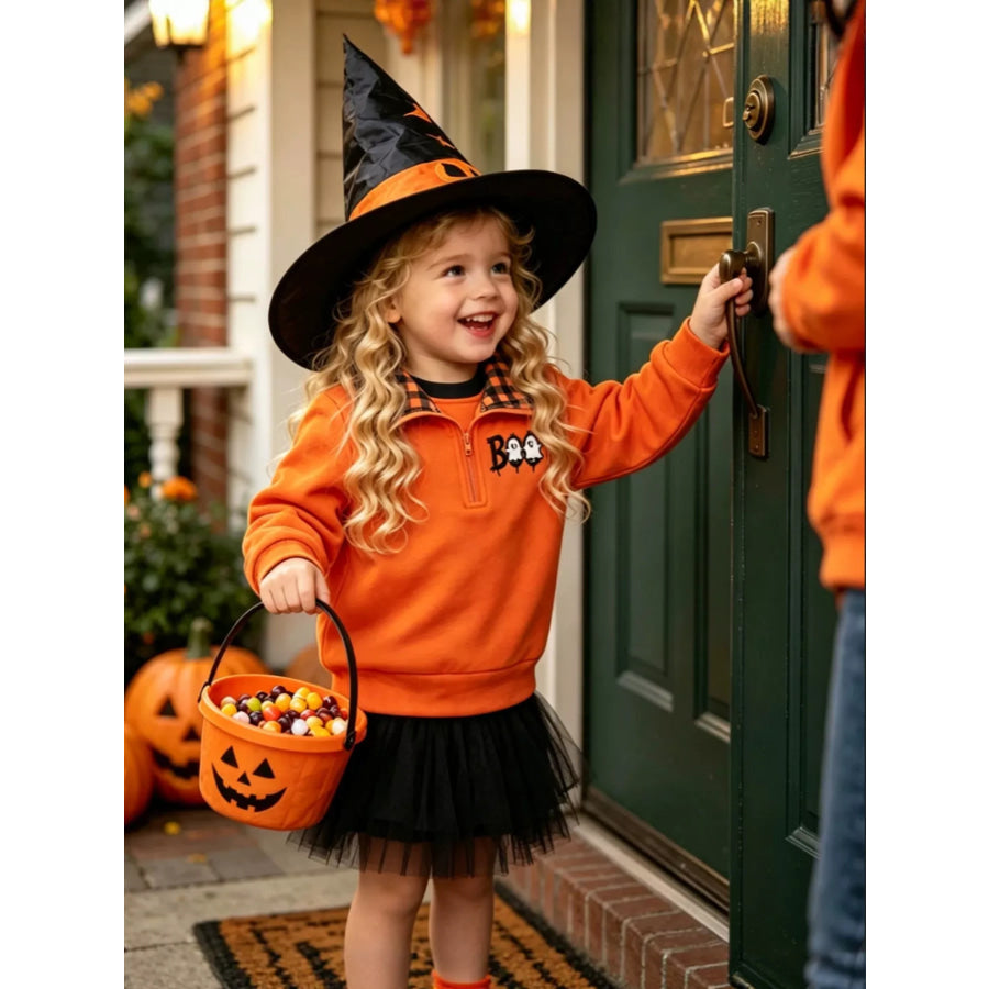 Children’s Pumpkin Quarter-Zip Plaid Collar Sweatshirt Apparel and Accessories