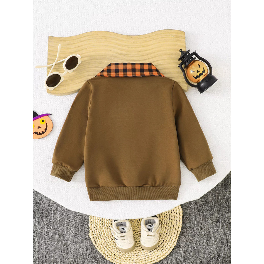 Children’s Pumpkin Quarter-Zip Plaid Collar Sweatshirt Apparel and Accessories