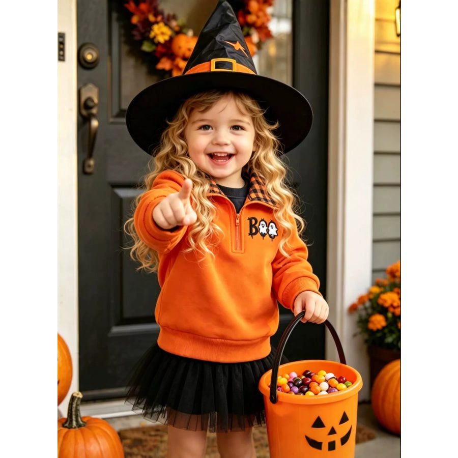 Children’s Pumpkin Quarter-Zip Plaid Collar Sweatshirt Orange-red / 6-12M Apparel and Accessories