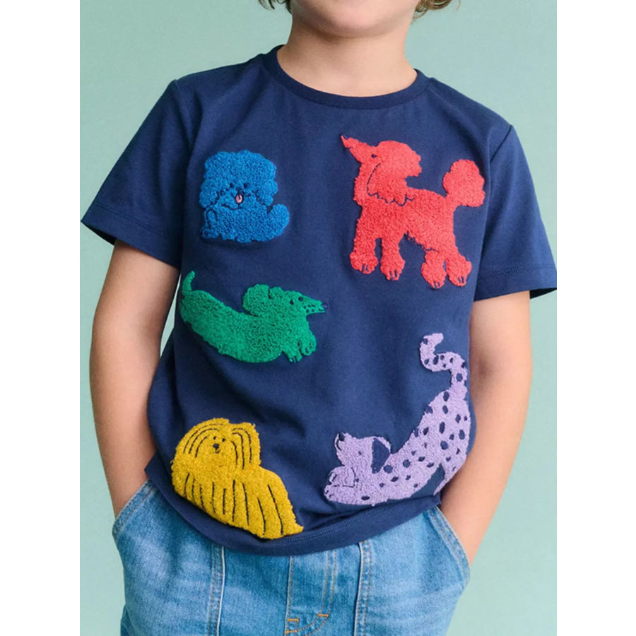 Children’s Puppy Patch Round Neck T-Shirt Navy / 2T Apparel and Accessories